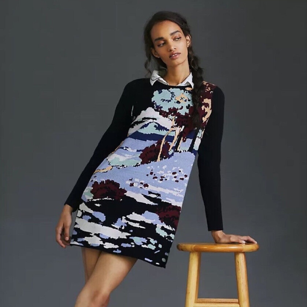 Anthropologie Maeve Scenic Mini Sweater Dress Worn once
